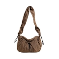 Sac bandoulière minimaliste en nylon marron foncé avec cordon de serrage et plis - Kaki