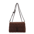 Bolso bandolera de ante sintético marrón con diseño acolchado en V y cadena - Marrón