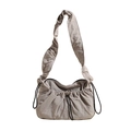 Sac à bandoulière en nylon gris clair avec texture plissée et cordon de serrage - Gris