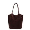 Bolso tote minimalista de ante sintético marrón oscuro con correas finas para el hombro - café