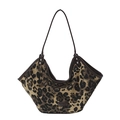 Borsa tote leopardata con cinturini in pelle marrone e rivetti in metallo - Marrone