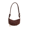 Borsa sottobraccio retrò con stampa leopardata, design a mezzaluna e nodo decorativo - Leopardo Caffè