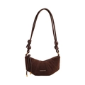 Borsa a tracolla croissant in camoscio marrone con nodi e dettagli dorati chic - Marrone
