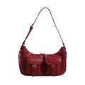 Schicke burgunderrote Umhängetasche aus Kunstleder mit Schnallen und Fronttaschen - Rot