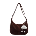 Dark brown suede hobo shoulder bag featuring a cute white cloud plush pendant charm - Coffee
