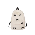 Sac à dos en velours côtelé beige pour femme avec six nœuds décoratifs noirs symétriques - Blanc Cassé