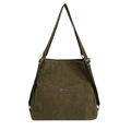 Olive green corduroy tote bag with adjustable shoulder strap and leather patch - Green