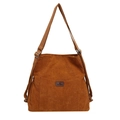 Brown corduroy crossbody tote bag with adjustable strap and vintage texture design - Brown