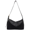 Minimalist black PU leather hobo bag with adjustable strap and golden buckle for women - Large / Black