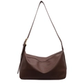 Sac bandoulière minimaliste en cuir PU marron café avec texture litchi et sangle réglable - Grand / Marron