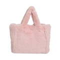 Bolso tote de piel sintética rosa con asas de felpa para un estilo de moda invernal - Rosa