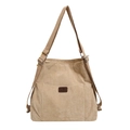 Vintage light khaki corduroy backpack for women with adjustable straps and front pocket - Off White