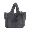 Bolso tote de peluche gris oscuro en piel sintética suave con asas de pelo a juego - Gris