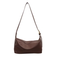 Minimalist dark brown PU leather shoulder bag with pebbled texture and metal buckle - Small / Brown