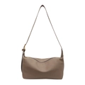 Brown textured PU leather shoulder bag for women with adjustable strap and zipper closure - Small / Khaki