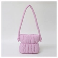 Pink quilted nylon bucket bag with soft pleated texture and tied shoulder strap design - 21*28*8cm / Pink