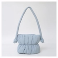 Light blue quilted puffer bucket bag with pleated nylon texture and knotted strap detail - 21*28*8cm / Sky Blue