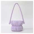 Puffy pleated nylon bucket bag in light purple with knotted cotton shoulder strap - 21*28*8cm / Purple