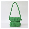 Chic gathered emerald green nylon puffer bucket bag with puffy knotted shoulder strap - 21*28*8cm / Green