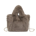 Brown plush faux fur crossbody bag with golden chain strap and soft top handle - Brown