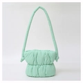 Minimalist mint green puffy nylon shoulder bag with pleated texture and knotted straps - 21*28*8cm / Lake Green