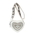 Sac bandoulière élégant en PU blanc en forme de cœur avec clous argentés et sangle - Blanc