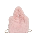 Light pink plush faux fur crossbody bag with golden chain strap for women - Pink