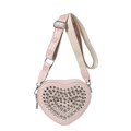 Sac bandoulière cœur rose en PU avec strass brillants et large sangle à fleurs - Rose
