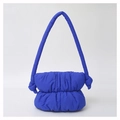 Fashionable royal blue puffed shoulder bag with stylish pleats and soft nylon texture - 21*28*8cm / Blue