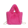 Vibrant rose red faux fur tote bag with golden chain strap for stylish women - Rose Red