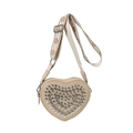 Sac bandoulière beige en PU en forme de cœur avec strass brillants et bandoulière large - Khaki