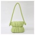 Pale green puffer bucket bag with quilted fabric and thick knotted shoulder strap - 21*28*8cm / Light Green