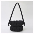 Fashionable black quilted puffer bucket bag with pleated cloud design and knotted strap - 21*28*8cm / Black