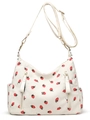 Borsa a tracolla in velluto a coste bianco con stampa fragola e cinturino in pelle - Bianco