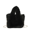 Chic black faux fur crossbody bag with golden chain strap and soft plush texture - Black