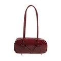 Minimalist deep red PU leather shoulder bag featuring stylish double bow design and glossy finish - Red