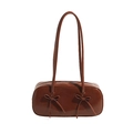 Deep coffee bow-knot tote bag with smooth faux leather finish and retro shoulder strap - Brown