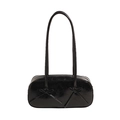 Elegant black glossy patent leather shoulder bag with chic bow details and long straps - Black