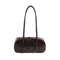Elegant dark coffee faux leather shoulder bag with glossy finish and bow accents - Brown