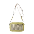 Olive green PU leather crossbody bag with silver studs and adjustable canvas strap - Green