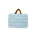 Sky blue minimalist laptop bag with white bow pattern and brown handles for daily use - Blue Horizontal Style