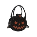 Black matte PU leather pumpkin shaped crossbody bag with orange spider web and scary face - Black & Orange