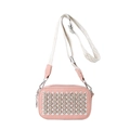 Pink PU leather crossbody bag with silver studs and a woven geometric shoulder strap - Pink