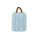 Light blue striped laptop bag with white bow pattern and brown top handles - Blue Vertical Style