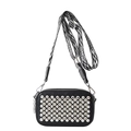 Fashionable black crossbody camera bag with silver stud decoration and geometric strap - Black