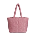 Summer stylish pale pink quilted nylon tote bag with V-shaped stitching and padded handles - Pink