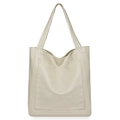 Minimalist cream PU leather tote bag with geometric embossed pattern and dual straps - White