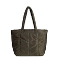 Olive green quilted puffer tote bag in water-resistant nylon with V-shaped stitching - Army Green