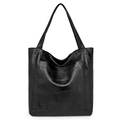 Chic black patchwork PU leather tote bag with geometric stitching and slim straps - Black