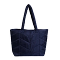 Quilted nylon tote bag in navy blue with chevron stitching and padded handles - Dark Blue